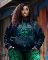 Women's Big and Tall Green Gradient Mandala Hoodie Set